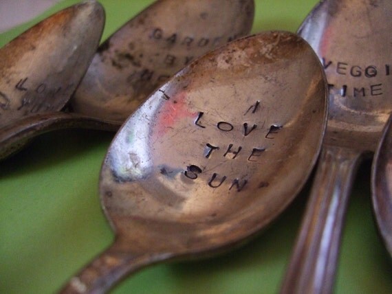 Vintage Silverware Garden Marker Plant Stake - "I Love The Sun"