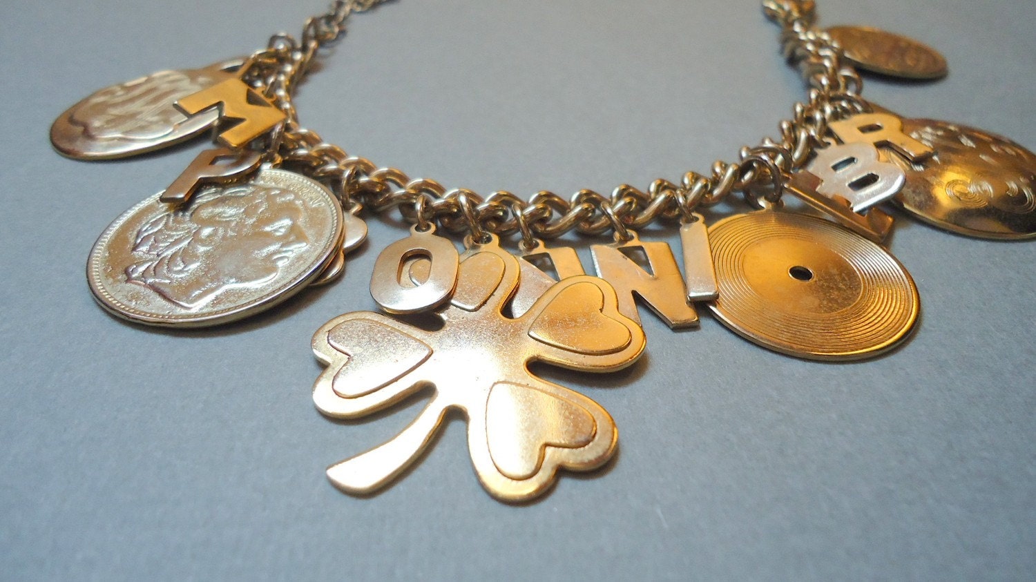 Vintage Charm Bracelet with Various Gold Charms