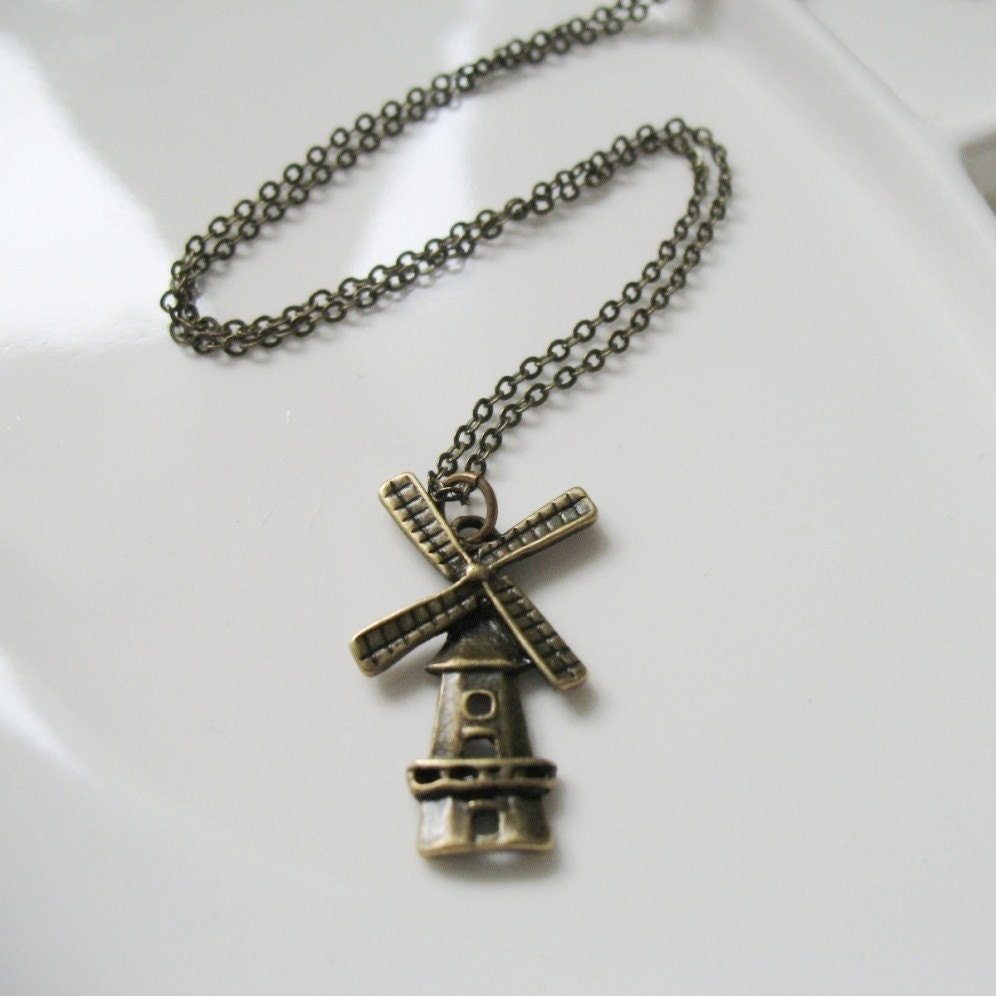 Dutch Windmill Brass Charm Necklace