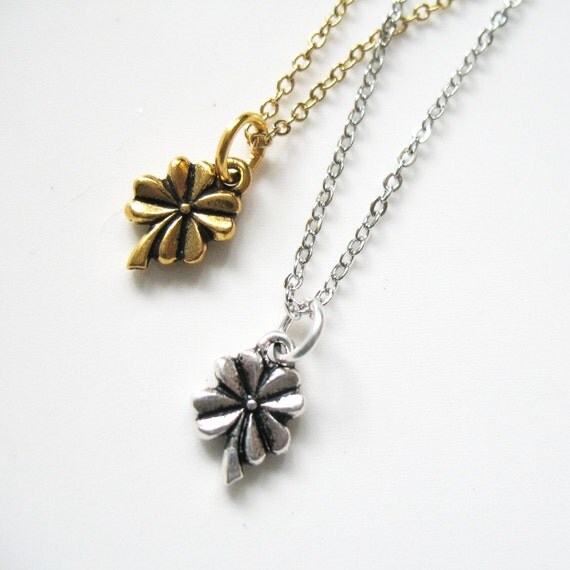 Lucky - Four Leaf Clover Charm Necklace in Silver or Goldtone