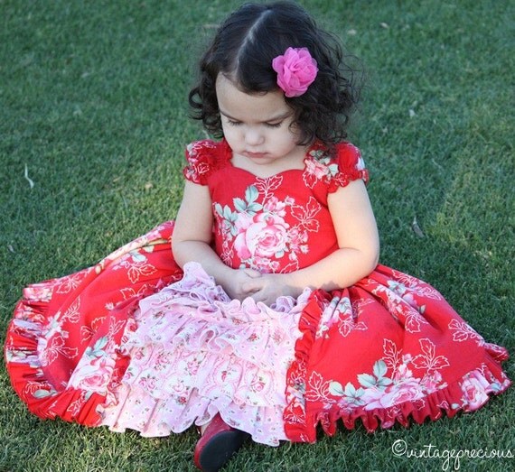 Valentines Day, Girl dress, flower girl, shabby roses, princess, fairy tale, 18m - size 8, dress by vintageprecious on Etsy