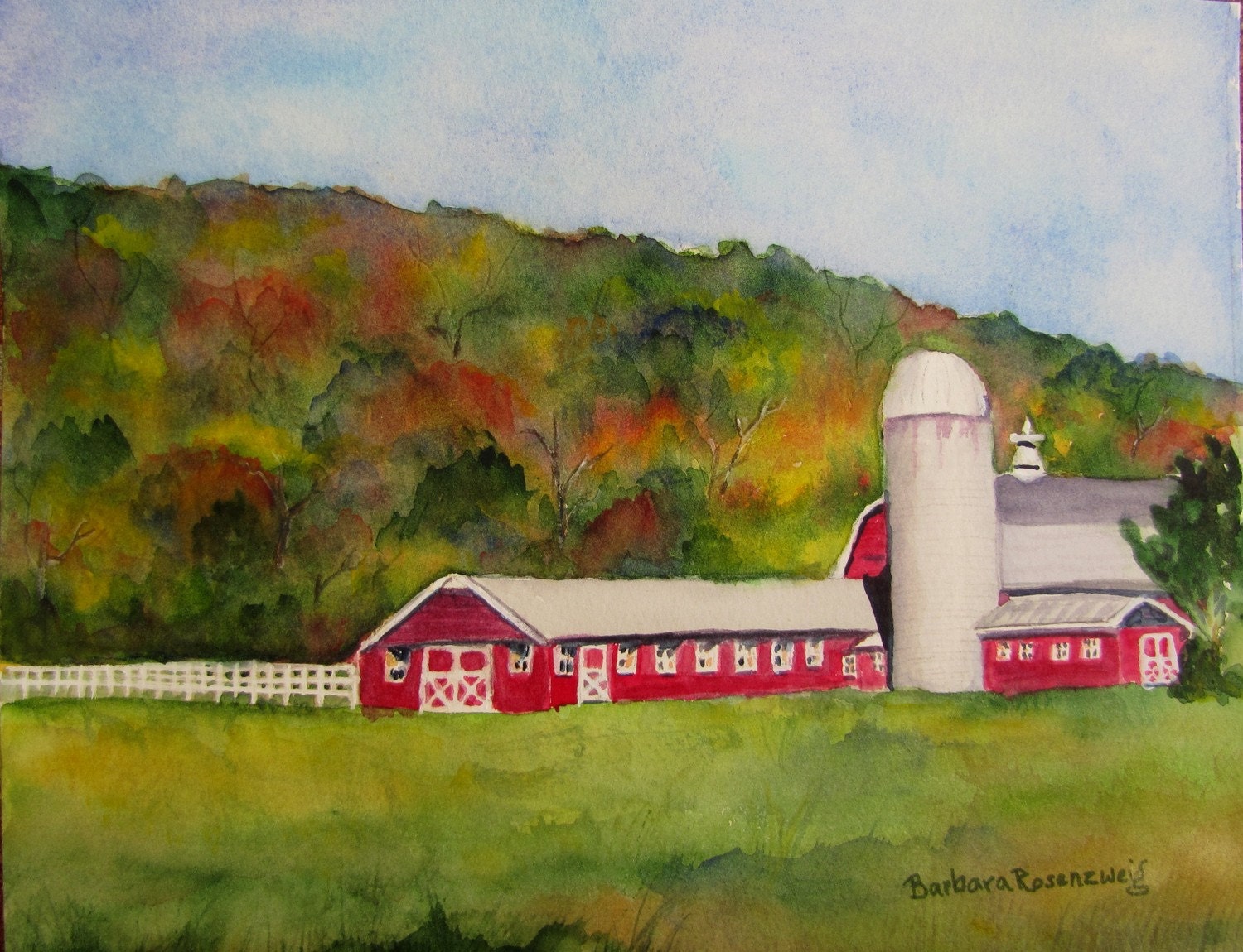 Original Barn Berkshire Landscape Art: Watercolor Painting 8x10