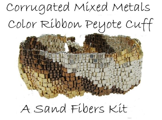 Corrugated Mixed Metals Color Ribbon Peyote Cuff - Kit with Pattern CD