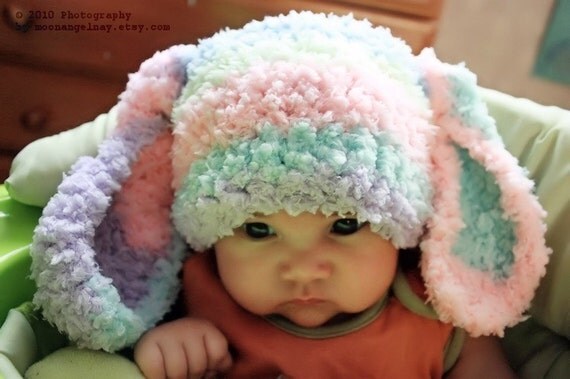 0  مدل كلاه بافتنی كودكان شكل بره to 3m Soft Rainbow Crochet Flopsy Bunny Rabbit Hat
