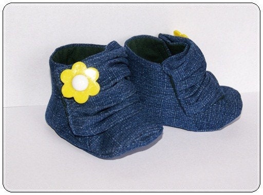 Baby Sneakers Size 2 Denim and Yellow Flower