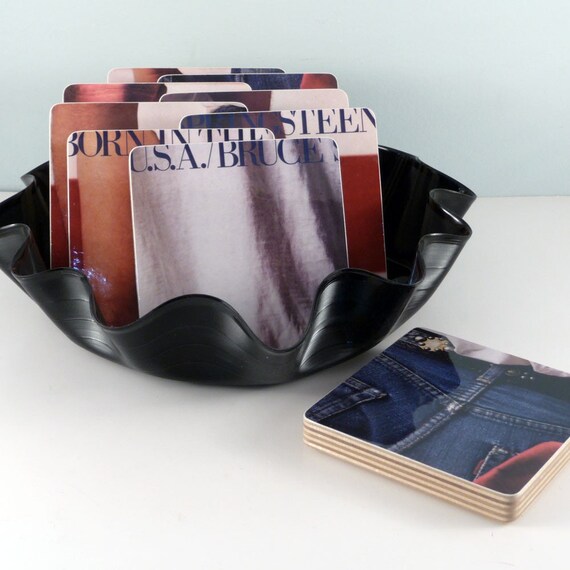 BRUCE SPRINGSTEEN, Born in the USA Recycled Album Coasters & Warped Record Bowl. From inoudidsattic