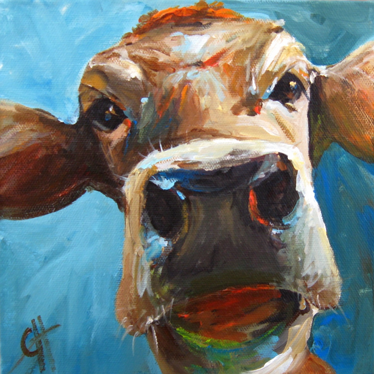 Elise the Cow - 7x7 Giclee Reproduction on stretched canvas
