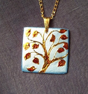 tree of life klimt. Hand painted pendant Tree of life Klimt inspired