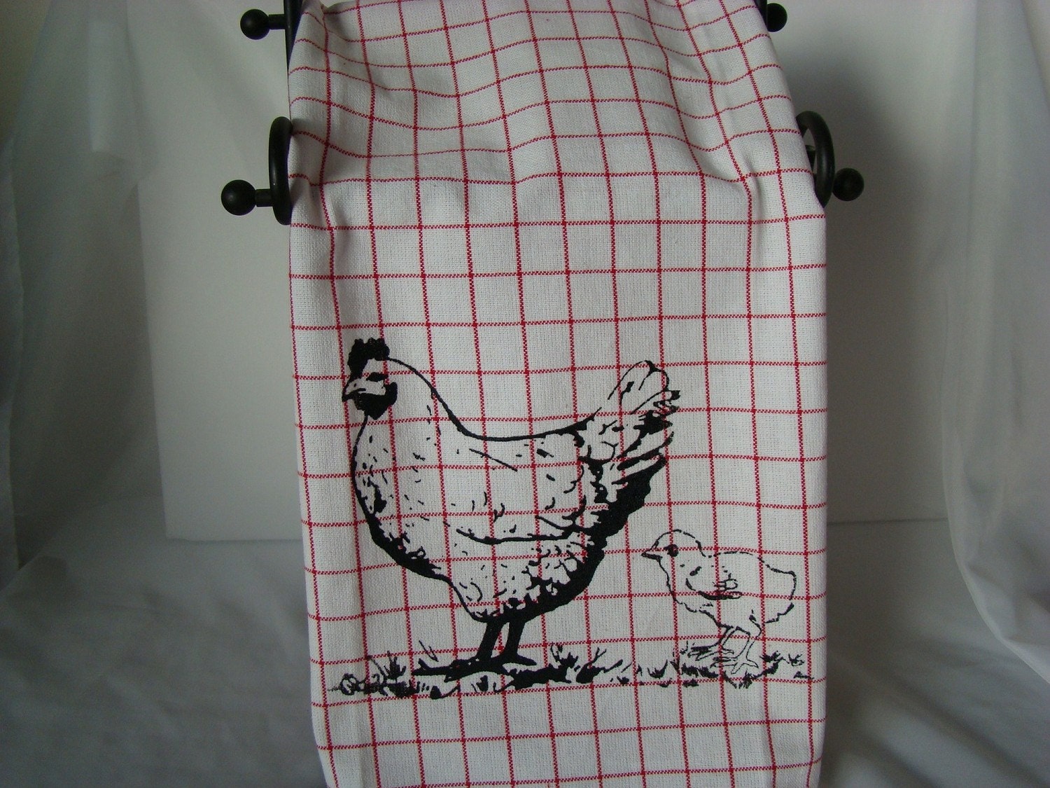 Two Hot Chicks, Red Plaid, Hand screened towel