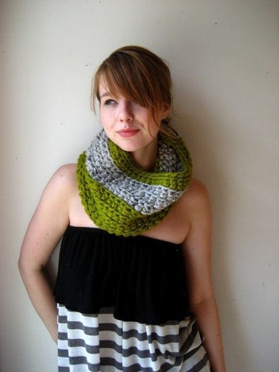 Olive and Grey Circle Scarf FREE SHIPPING