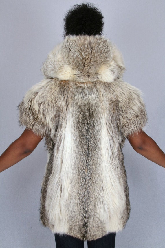 reduced Vintage Genuine Cyote Shaggy Fluffy Super Plush Huge Collar Winter Vest Coat Jacket sz sm med lg
