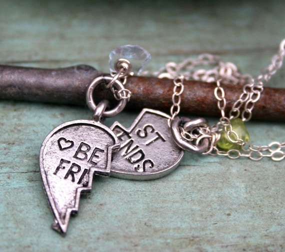 Best Friends charm necklace with birthstones-antiqued silver