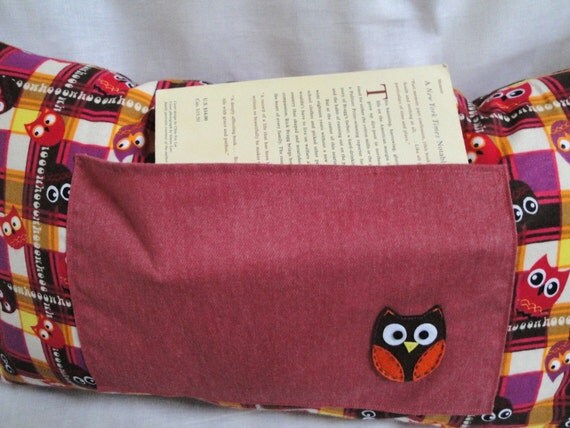 Owl pillow with pocket for book, journal- One of a kind owl themed throw pillow