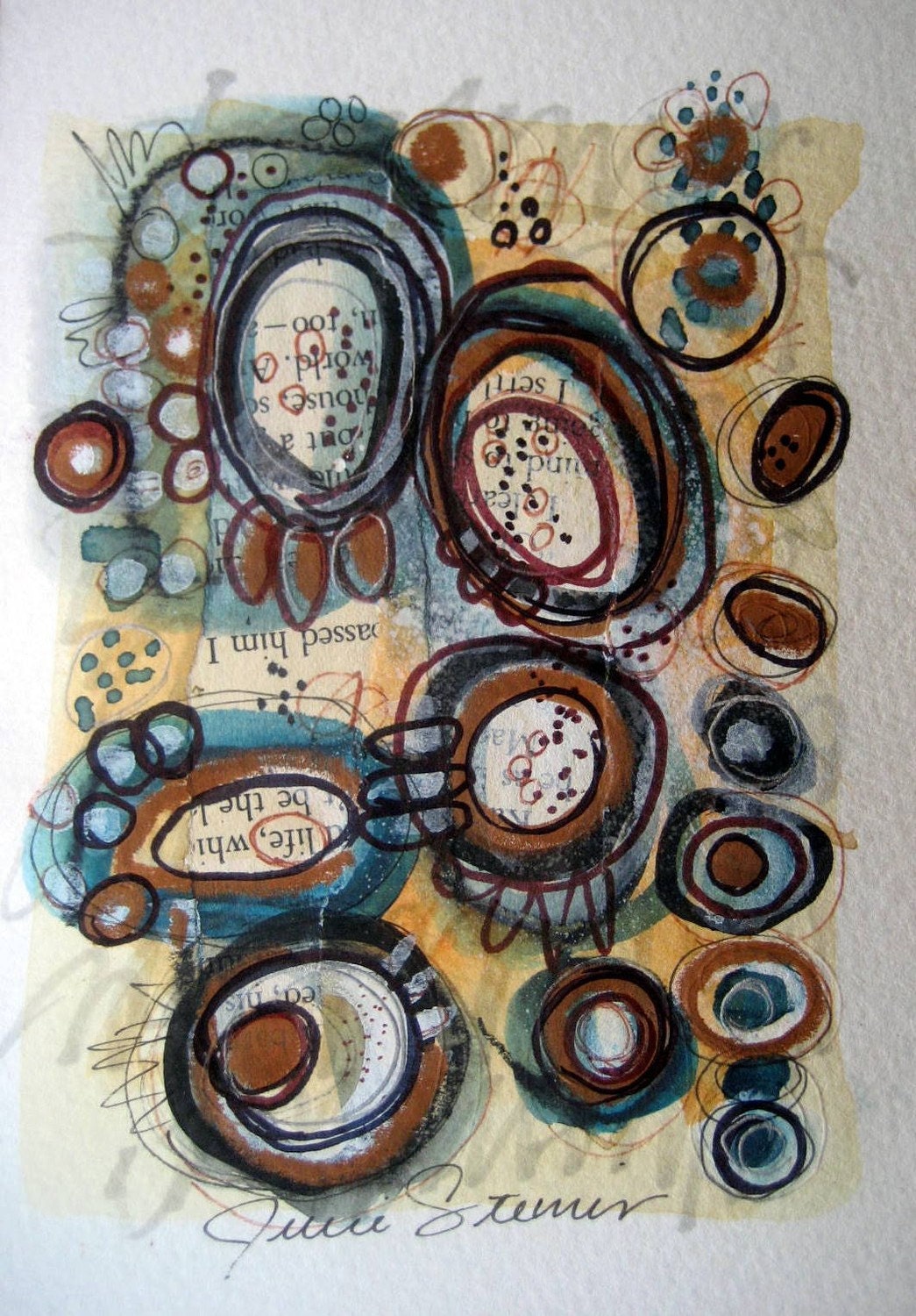 Original Abstract Collage Painting Small Format Series by Julie Steiner