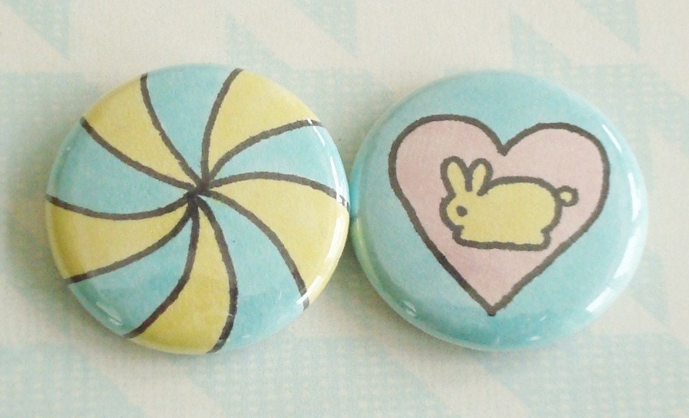Hand-Drawn Buttons (Set of 2) - Peppermint Bunny