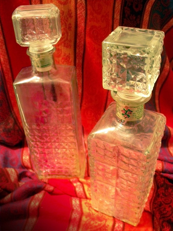 VINTAGE Set of Geometric Whiskey Decanters (Bottles) a la Mad Men, circa 1960s