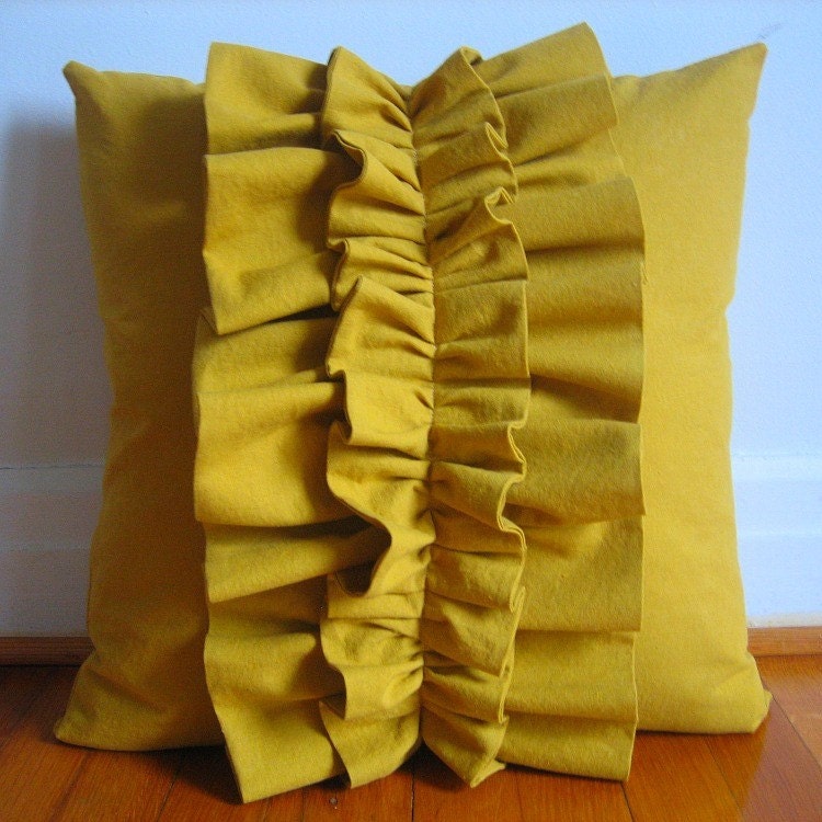 Stacked Ruffles Pillow Cover in Mustard