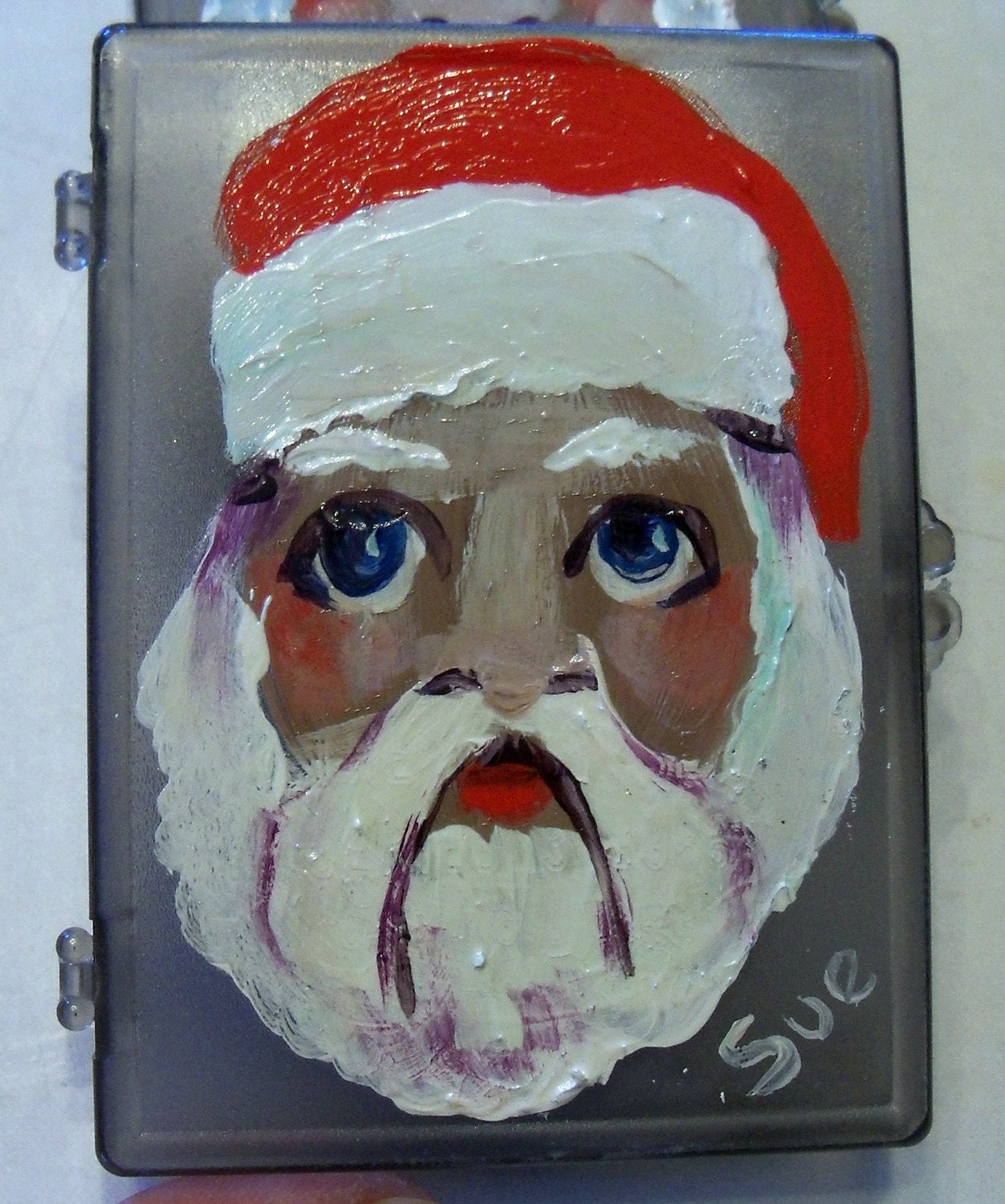 original painting aceo box to hold your art cards.  Christmas Santa