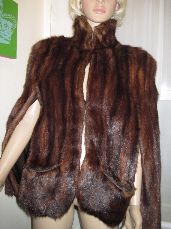 Holiday Sale Prices Slashed -- Mahogany Mink Cape 1940s Exquisite