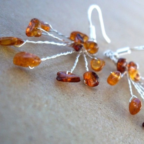 930 Argentium Silver Earrings - Amber - November's Twilight - Free Shipping