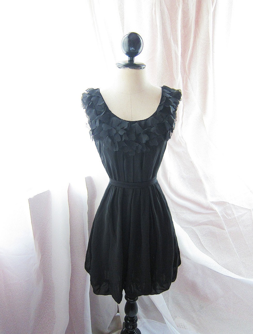 Classic Dreamy Romantic Havisham Mille Feuille Heart Cutouts Chiffon FlowyTwilight Little Black Dress