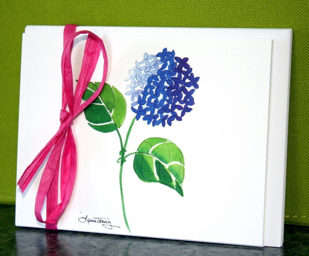 Pink, Green, and Blue Hydrangea Note Cards