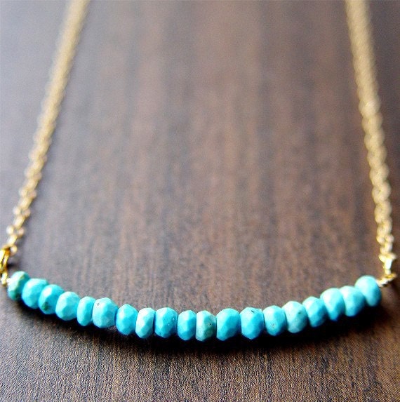 Sleeping Beauty Turquoise Blue Rondelle 14k Gold Necklace