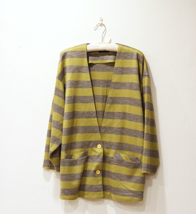 Vintage Mustard Yellow and Gray Stripes Oversize Jacket