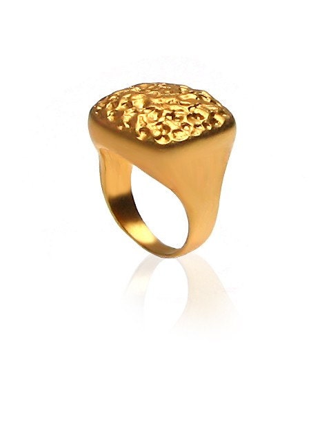 Round Squre Gold Ring with Moon Surface Texture