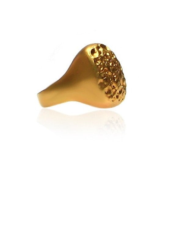 Round Squre Gold Ring with Moon Surface Texture
