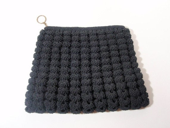Vintage Talon 1940s Clutch Black Crochet Seashell Pattern