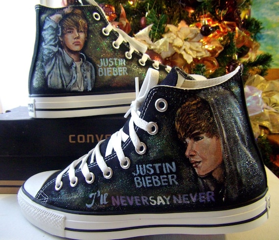 Never Say Never -Justin Bieber hand painted personalized Converse