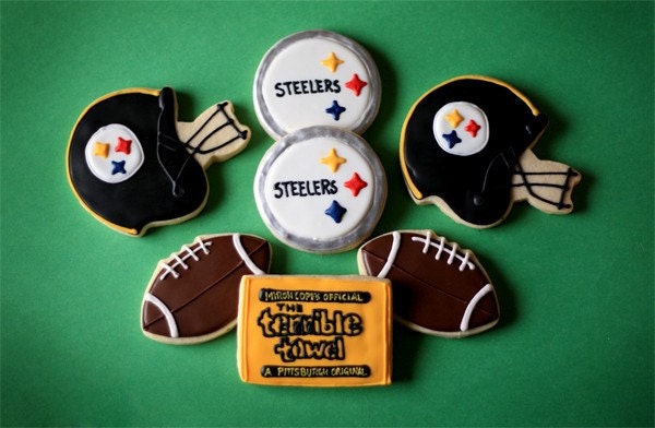 Hand Decorated Sugar Cookies Pittsburgh Steelers Football // 1 Dozen // Individually wrapped and and packaged
