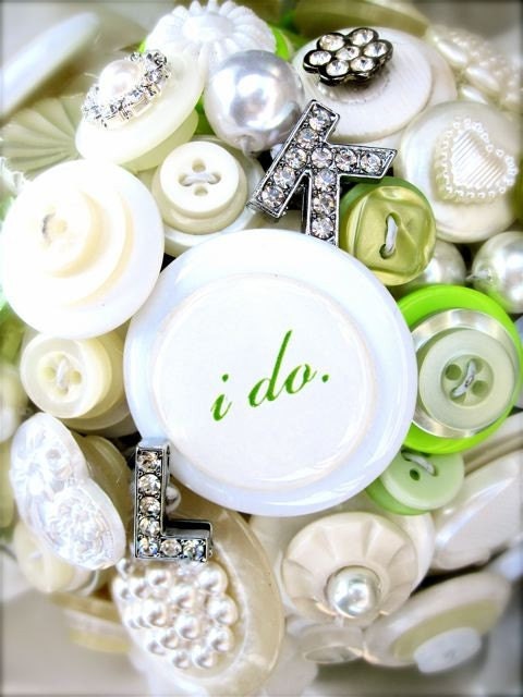 Wedding/Bridal Button Bouquet - I do 'plus - rhinestone letter upgrade' OOAK
