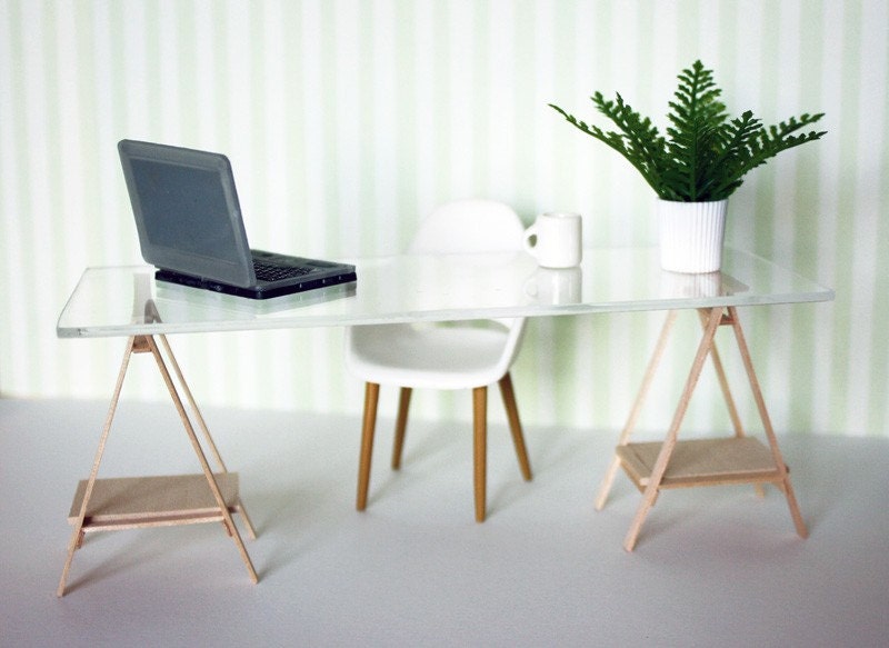 Miniature IKEA Inspired VIKA Desk for 1:12 Scale Modern Dollhouse