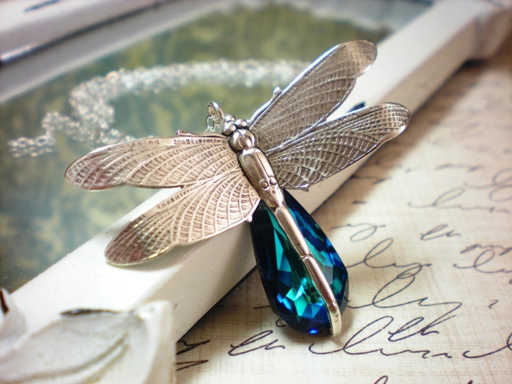 Mystical Dragonfly- Swarovski Crystal Sterling Silver Necklace