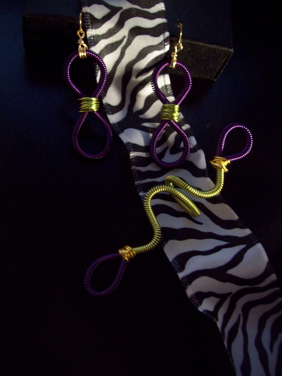 Bold Peridot and Purple Coiled Earrings and Ring Set