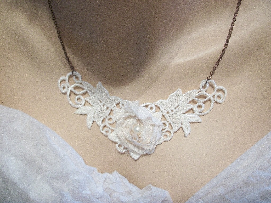 Cream Lace Rosette choker necklace