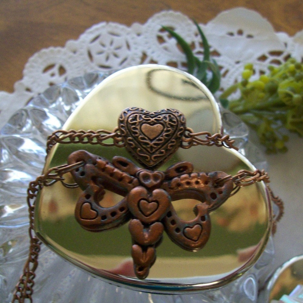 Sweet Hearted Butterfly Pendant - Copper Finish Necklace with Magnetic Heart Closure