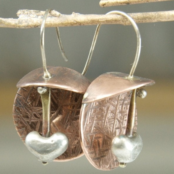 Pendulum Heart - Earrings - Mixed Metal, Sterling and Copper with brass