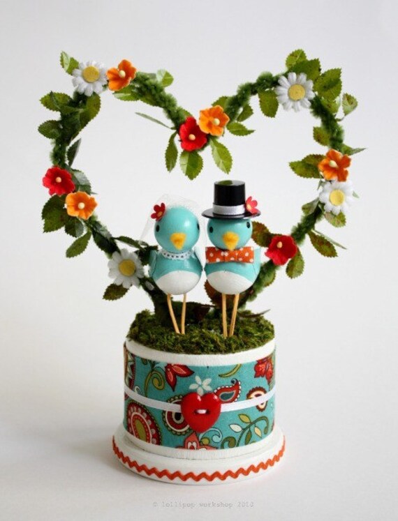 cheery bluebird wedding cake topper - custom colors