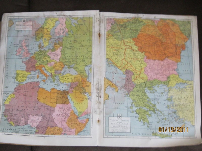 Vintage Collectible Maps,1943 WWII era Global Atlas 674 - The New Matthews-Northrup