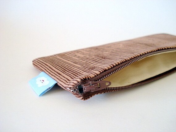 Pencil (and) Pen zipper pouch--- Woodgrain