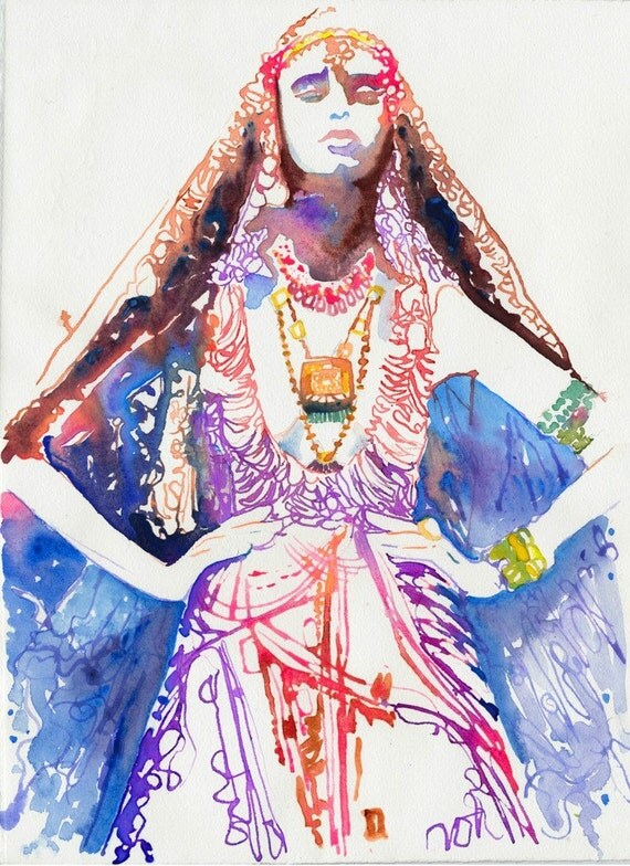 Watercolour Fashion Illustration Print - Indianink2