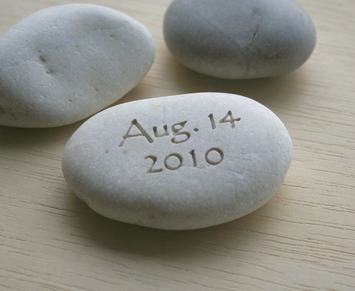Petite love stone (TM) - you plus me personalized initials pebble with date - Double sided engraved pebble by sjEngraving