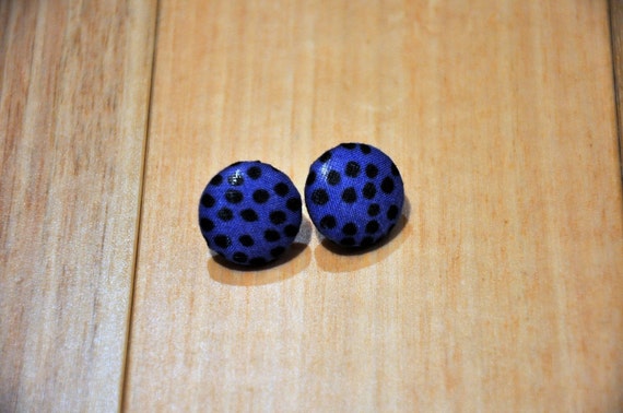purple polka dots fabric button earrings- buy 3 get 1 free