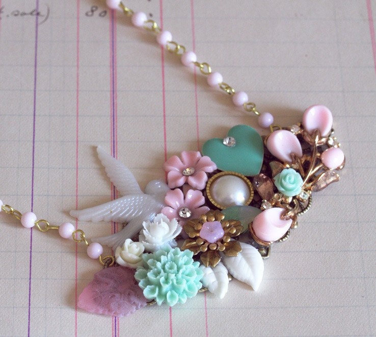 Pink Melody Vintage Collage Necklace