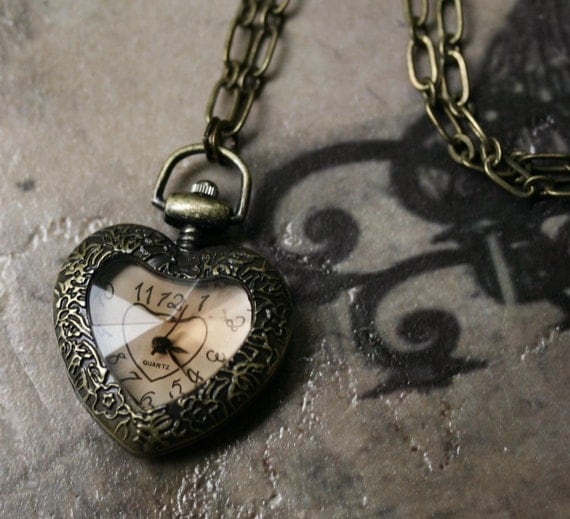 Victorian Valentine Heart Pocket Watch Necklace