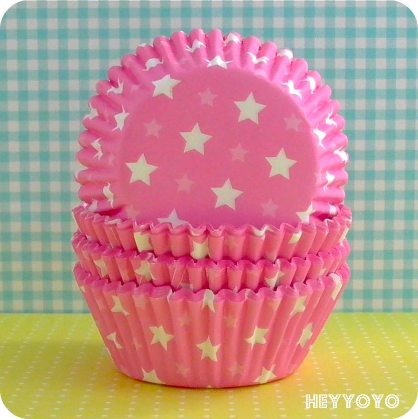 50 Pink Star Cupcake Liners