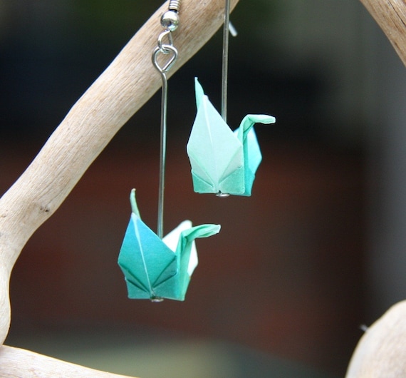A unique set of handmade origami crane earrings